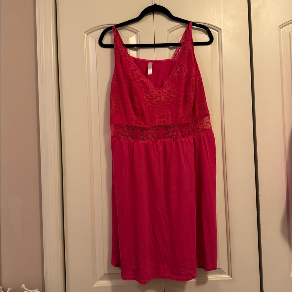 Cacique Vibrant Pink Lace Chemise - Picture 1 of 3